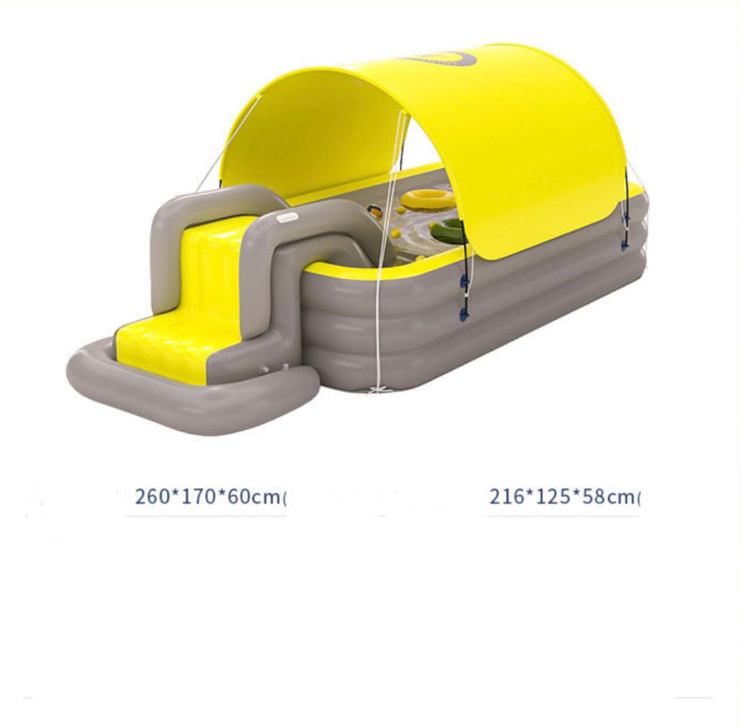 Piscine tout-en-un : Inclut toboggan et parasol épais pour une expérience aquatique complète pour petits et grands