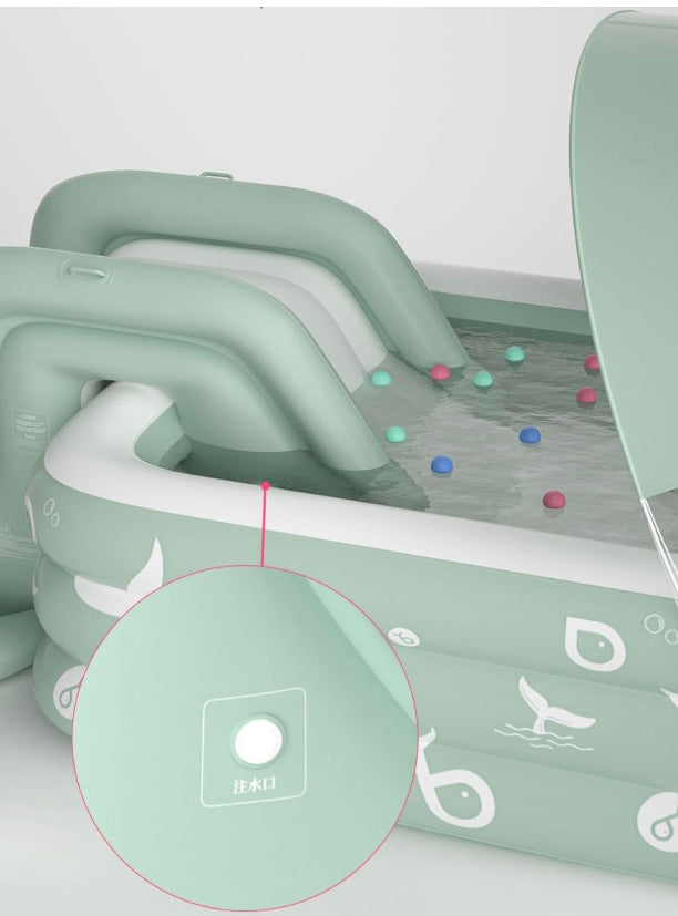 Aufblasbares Schwimmbad mit dickem Sonnenschirm, Rutsche, für Kinder und Erwachsene