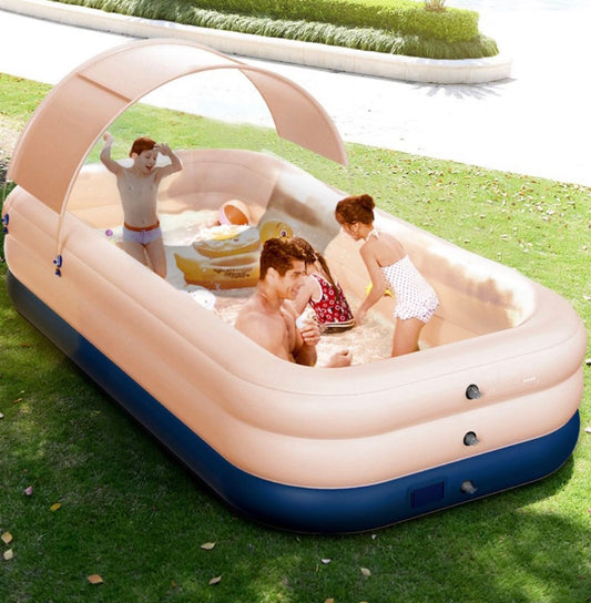 Piscine gonflable avec protection solaire sans fil.