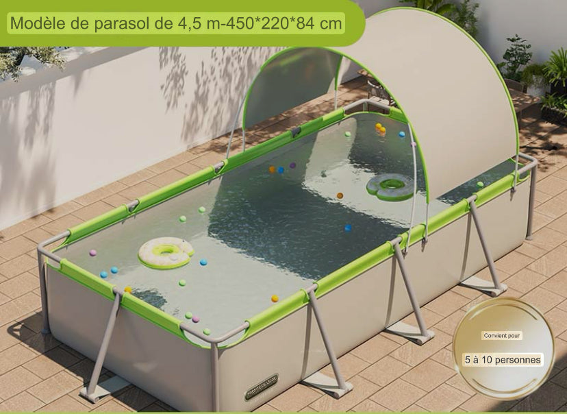 Piscine Hors-Sol Familiale Élégante avec Parasol Intégré - Espace Aquatique Confort 4,5m