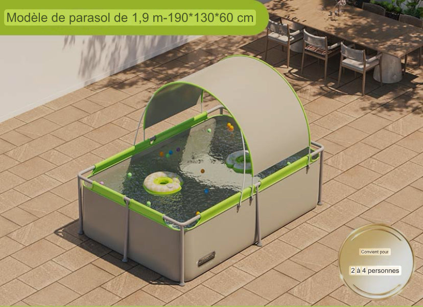 Piscine Hors-Sol Familiale Élégante avec Parasol Intégré - Espace Aquatique Confort 4,5m