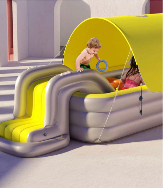 Inflatable swimming pool with thick umbrella, slide, for children and adults