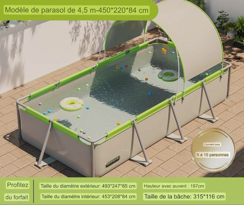 Piscine Hors-Sol Familiale Élégante avec Parasol Intégré - Espace Aquatique Confort 4,5m