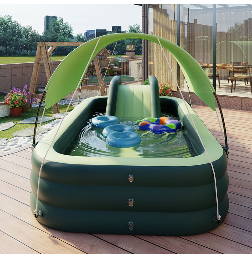 Inflatable swimming pool with thick umbrella, slide, for children and adults